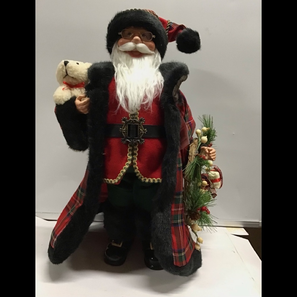 NWT Santa Claus doll 18” tall faux fur red black plaid 44149